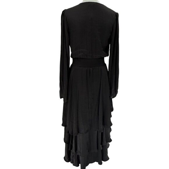 Steve Madden Black Tiered Long-Sleeve V-Neck Dress S - Picture 5 of 13